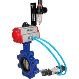 Затвор дисковый поворотный WBV1616N-2W-Fb-H Ду65 Ру16 LUG, корпус - чугун QT450, диск - чугун QT450, уплотнение - NBR, с пневмоприводом PA-SA-105, пневмораспределителем 4M320-10 AC220V и БПВ AFC2000