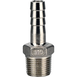 Штуцер елочка BF32-T-1-20 1″х20мм Ду25 Ру16 шланговый, корпус - нержавеющая сталь AISI 316 (CF8M), присоединение - наружная резьба/штуцер