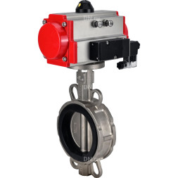 Затвор дисковый поворотный WBV3232E-2W-Fb-H Ду40 Ру16, корпус - нержавеющая сталь 316L, диск - нержавеющая сталь 316L, уплотнение - EPDM, с пневмоприводом PA-DA-052 и пневмораспределителем 4M310-08 AC220V