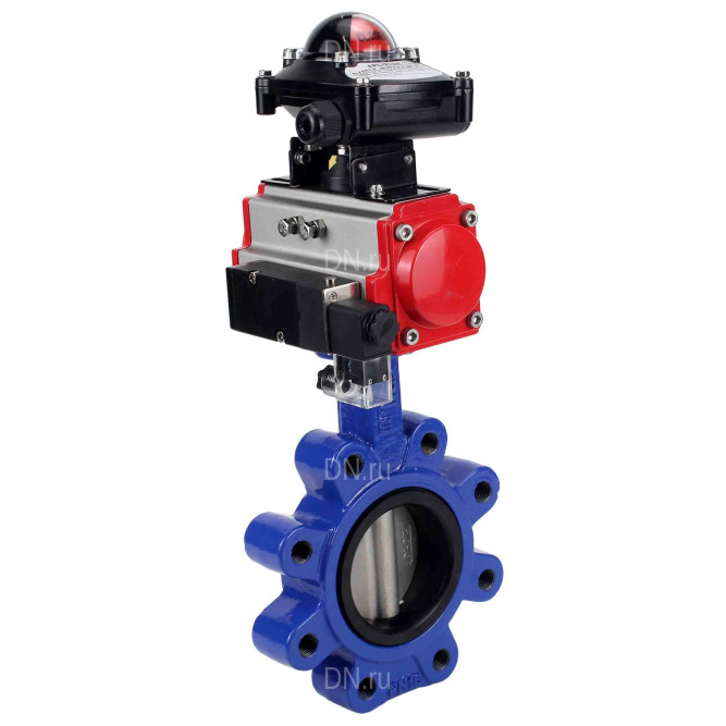 Затвор дисковый поворотный WBV1631E-2W-Fb-H Ду125 Ру16 LUG корпус - чугун QT450, диск - нержавеющая сталь 304, уплотнение - EPDM, с пневмоприводом PA-DA-105, пневмораспределителем 4M310-08 AC220V и БКВ APL-210N в Барнауле