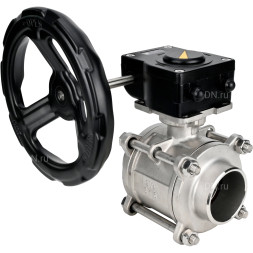 Кран шаровой BV3232P(3pc)-FP-W-ISO-H Ду15 Ру63 полнопроходной двухходовой, нержавеющая сталь SS316, под приварку, уплотнение - PTFE, с ISO фланцем и редуктором HAM RQN1-180Z-T40