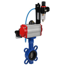 Затвор дисковый поворотный WBV1432E-2W-Fb-H Ду40 Ру16, корпус - чугун GGG50, диск - нержавеющая сталь 316L, уплотнение - EPDM, с пневмоприводом PA-SA-083 с возвратными пружинами, пневмораспределителем 4M310-08 AC220V, БПВ AFC2000