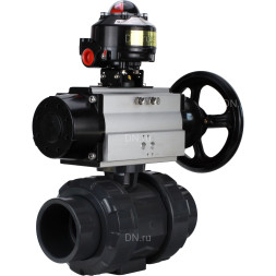 Кран шаровой BV4242E-FP-GRM-ISO Дн25 Ру10 полнопроходной, корпус - НПВХ, шар - НПВХ, уплотнение - EPDM, с пневмоприводом PA-DA-105-1 и БКВ APL-510N EX
