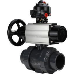 Кран шаровой BV4242E-FP-GRM-ISO Дн25 Ру10 полнопроходной, корпус - НПВХ, шар - НПВХ, уплотнение - EPDM, с пневмоприводом PA-DA-105-1 и БКВ APL-510N EX