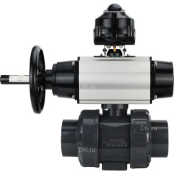 Кран шаровой BV4242E-FP-GRM-ISO Дн25 Ру10 полнопроходной, корпус - НПВХ, шар - НПВХ, уплотнение - EPDM, с пневмоприводом PA-DA-105-1 и БКВ APL-510N EX