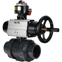 Кран шаровой BV4242E-FP-GRM-ISO Дн25 Ру10 полнопроходной, корпус - НПВХ, шар - НПВХ, уплотнение - EPDM, с пневмоприводом PA-DA-105-1 и БКВ APL-510N EX