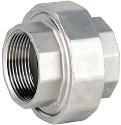 Соединение разъемное (американка) А-304-ВР-ВР-PTFE 2 1/2″ Ду65 Ру20 с уплотнением под гайкой по плоскости, корпус - нержавеющая сталь AISI 304, присоединение - внутренняя/внутренняя резьба, тип резьбы - BSPP