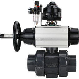 Кран шаровой BV4242E-FP-GRM-ISO Дн80 Ру10 полнопроходной, корпус - НПВХ, шар - НПВХ, уплотнение - EPDM, с пневмоприводом PA-DA-105-1, пневмораспределителем 4M310-08 AC220V, БКВ APL-510N EX и БПВ AFC2000