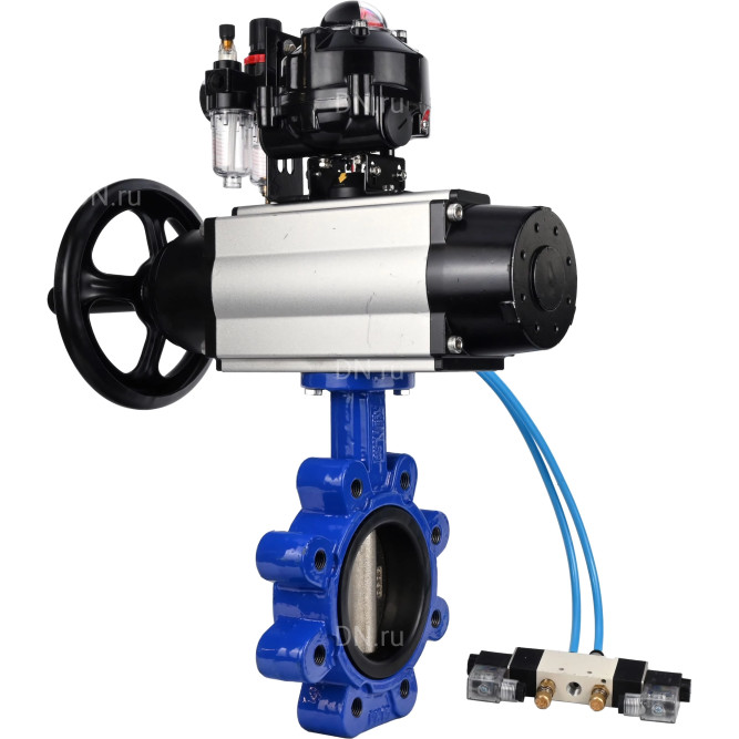 Затвор дисковый поворотный WBV1616E-2W-Fb-H Ду125 Ру16 LUG корпус - чугун QT450, диск - чугун QT450, уплотнение - EPDM, с пневмоприводом PA-DA-105-1, пневмораспределителем 4V320-10 AC220V, БКВ APL-510N EX и БПВ AFC2000 в Барнауле
