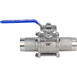 Кран шаровой BV3131P(3pc)-FP-W-ISO-H LONG Ду32 Ру40 полнопроходной, трехсоставной, корпус - нержавеющая сталь 304, уплотнение - PTFE, под приварку, с рукояткой