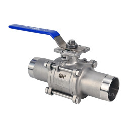 Кран шаровой BV3131P(3pc)-FP-W-ISO-H LONG Ду32 Ру40 полнопроходной, трехсоставной, корпус - нержавеющая сталь 304, уплотнение - PTFE, под приварку, с рукояткой