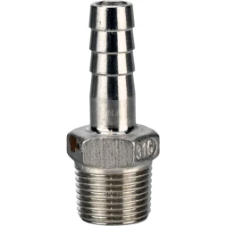 Штуцер елочка BF32-T-1 1/4-32 1 1/4″х32мм Ду32 Ру16 шланговый, корпус - нержавеющая сталь AISI 316 (CF8M), присоединение - наружная резьба/штуцер