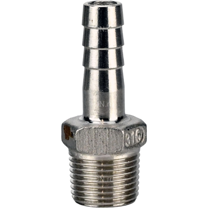 Штуцер елочка BF32-T-1 1/4-32 1 1/4″х32мм Ду32 Ру16 шланговый, корпус - нержавеющая сталь AISI 316 (CF8M), присоединение - наружная резьба/штуцер в Барнауле