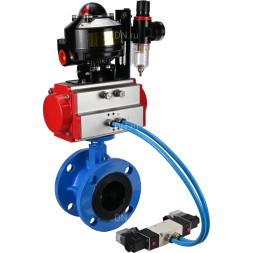 Затвор дисковый поворотный WBV1313E-2W-F-H Ду125 Ру16 фланцевый, корпус - чугун GGG40, диск - чугун GGG40, EPDM, с пневмоприводом PA-DA-130, пневмораспределителем 4V320-08 AC220V, БКВ APL-510N EX и БПВ AFC2000