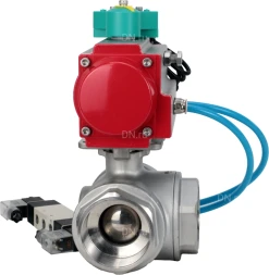 Кран шаровой BV3232P(4pc)-SP-3WL-T-ISO-H Ду20 Ру63 стандартнопроходной L-тип, внутренняя резьба, корпус - нержавеющая сталь 316, PTFE, с пневмоприводом PA-DA-052, пневмораспределителем 4V320-10 AC220V и магнитным переключателем ALS200D