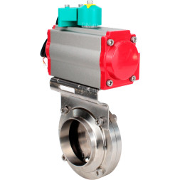 Затвор дисковый поворотный WBV3131E-2W-T-H Ду15 Ру10 резьбовой, пищевая нержавеющая сталь 304, уплотнение - EPDM, с пневмоприводом PA-DA-052, пневмораспределителем 4M310-08 DC24V и магнитным переключателем ALS200D