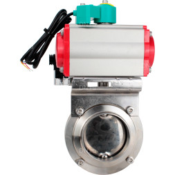 Затвор дисковый поворотный WBV3131E-2W-T-H Ду15 Ру10 резьбовой, пищевая нержавеющая сталь 304, уплотнение - EPDM, с пневмоприводом PA-DA-052, пневмораспределителем 4M310-08 DC24V и магнитным переключателем ALS200D
