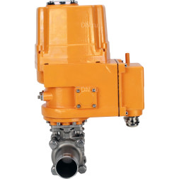 Кран шаровой BV3131P(3pc)-FP-W-ISO-H LONG Ду25 Ру63 полнопроходной, корпус - нержавеющая сталь 304, уплотнение - PTFE, под приварку, с 1/4-оборотным электроприводом взрывозащищенным QT-EX-010EM-O2-380VAC-У1 380В