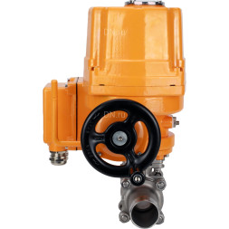 Кран шаровой BV3131P(3pc)-FP-W-ISO-H LONG Ду25 Ру63 полнопроходной, корпус - нержавеющая сталь 304, уплотнение - PTFE, под приварку, с 1/4-оборотным электроприводом взрывозащищенным QT-EX-010EM-O2-380VAC-У1 380В