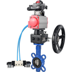 Затвор дисковый поворотный WBV1413E-2W-Fb-H Ду125 Ру16, корпус - чугун GGG50, диск - чугун GGG40, уплотнение - EPDM, с пневмоприводом PA-DA-105, пневмораспределителем 4V320-08 AC220V, БКВ APL-210N и ручным дублером MON2-450-T28-ISO