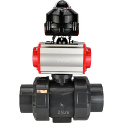 Кран шаровой BV4242E-FP-GRM-ISO Дн20 Ру10 полнопроходной, корпус - НПВХ, шар - НПВХ, уплотнение - EPDM, с пневмоприводом PA-SA-052, пневмораспределителем 4M310-08 AC220V и БКВ APL-510N EX