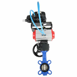 Затвор дисковый поворотный WBV1432N-2W-Fb-H Ду200 Ру16, чугун GGG50, нержавеющая сталь 316L, NBR, с пневмоприводом PA-DA-130, ручным дублером MON3-700-T38-ISO и электропневматическим позиционером YT-1000RSN с обратной связью