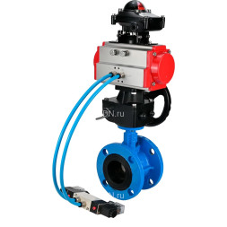 Затвор дисковый поворотный WBV1313E-2W-F-H Ду125 Ру16, корпус - чугун GGG40, диск - чугун GGG40, уплотнение - EPDM, с пневмоприводом PA-DA-130, пневмораспределителем 4M320-08 AC220V, ручным дублером MON1-250-T26-ISO и БКВ APL-210N