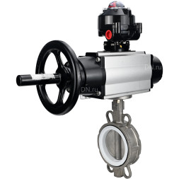 Затвор дисковый поворотный WBV3232P-2W-Fb-H Ду125 Ру16, корпус - нержавеющая сталь 316L, диск - нержавеющая сталь 316L, уплотнение - PTFE, с пневмоприводом PA-DA-105-1 двойного действия, пневмораспределителем 4M310-08 AC220V, БКВ APL-510N EX