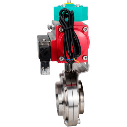 Затвор дисковый поворотный WBV3131E-2W-T-H Ду20 Ру10 резьбовой, пищевая нержавеющая сталь 304, уплотнение - EPDM, с пневмоприводом PA-DA-052, пневмораспределителем 4M310-08 DC24V и магнитным переключателем ALS200D