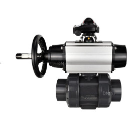 Кран шаровой BV4242E-FP-GRM-ISO Дн20 Ру10 полнопроходной, корпус - НПВХ, шар - НПВХ, уплотнение - EPDM, с пневмоприводом PA-DA-105-1, пневмораспределителем 4M310-08 AC220V и БКВ APL-210N