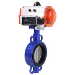 Затвор дисковый поворотный WBV1432N-2W-Fb-H Ду100 Ру16, корпус - чугун GGG50, диск - нержавеющая сталь 316L, уплотнение - NBR, с пневмоприводом PA-SA-130 с возвратными пружинами, с пневмораспределителем 4V320-10 AC220V