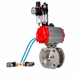 Кран шаровой BV3232P-FP-Fb-ISO-H WDVF Ду100 Ру16 полнопроходной, межфланцевый, корпус - нержавеющая сталь 316, уплотнение - PTFE, с пневмоприводом PA-DA-105, пневмораспределителем 4V320-10 AC220V и БПВ AFC2000