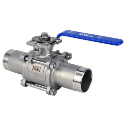 Кран шаровой BV3131P(3pc)-FP-W-ISO-H LONG Ду65 Ру25 полнопроходной, трехсоставной, корпус - нержавеющая сталь 304, уплотнение - PTFE, под приварку, с рукояткой