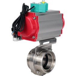 Затвор дисковый поворотный WBV3131S-2W-T-H Ду80 Ру10 резьбовой, пищевая нержавеющая сталь 304, уплотнение - Silicon, с пневмоприводом PA-DA-052, пневмораспределителем 4M310-08 DC24V и магнитным переключателем ALS200D