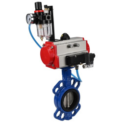 Затвор дисковый поворотный WBV1432E-2W-Fb-H Ду150 Ру16, корпус - чугун GGG50, диск - нержавеющая сталь 316L, уплотнение - EPDM, с пневмоприводом PA-SA-130 с возвратными пружинами, пневмораспределителем 4M310-08 AC220V, БПВ AFC2000