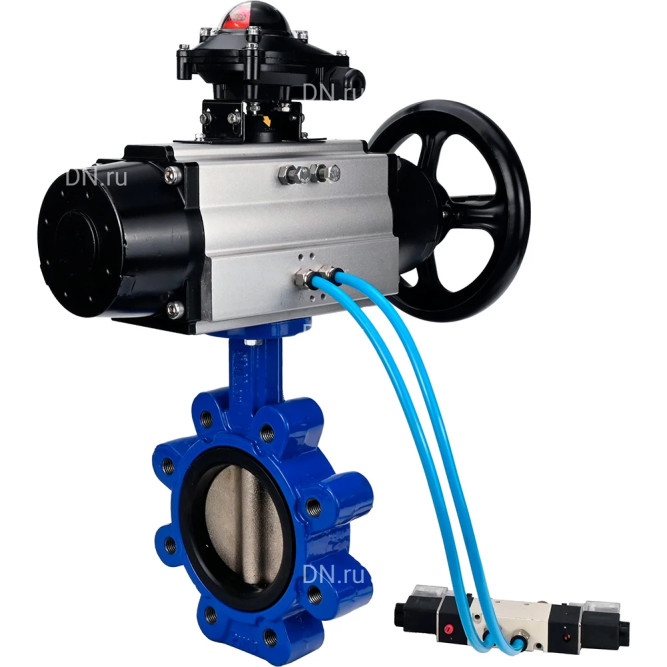 Затвор дисковый поворотный WBV1616N-2W-Fb-H Ду125 Ру16 LUG, корпус - чугун QT450, диск - чугун QT450, уплотнение - NBR, с пневмоприводом PA-DA-105-1, пневмораспределителем 4M320-08 AC220V и БКВ APL-210N в Барнауле