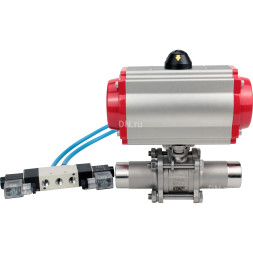 Кран шаровой BV3131P(3pc)-FP-W-ISO-H LONG Ду125 Ру16 полнопроходной, корпус - нержавеющая сталь 304, уплотнение - PTFE, под приварку, с пневмоприводом PA-DA-130 и пневмораспределителем 4V320-10 AC220V