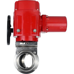 Затвор дисковый поворотный WBV3131E-2W-T-H Ду15 Ру10 резьбовой, корпус - пищевая нержавеющая сталь 304, уплотнение - EPDM, с электроприводом QT-EX-005M-O2-380VAC-У1 с моментной муфтой и штурвалом