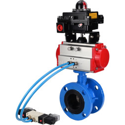 Затвор дисковый поворотный WBV1313E-2W-F-H Ду125 Ру16 фланцевый, корпус - чугун GGG40, диск - чугун GGG40, уплотнение - EPDM, с пневмоприводом PA-DA-130, пневмораспределителем 4V320-10 AC220V и БКВ APL-410N EX