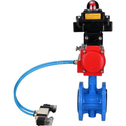 Затвор дисковый поворотный WBV1313E-2W-F-H Ду125 Ру16 фланцевый, корпус - чугун GGG40, диск - чугун GGG40, уплотнение - EPDM, с пневмоприводом PA-DA-130, пневмораспределителем 4V320-10 AC220V и БКВ APL-410N EX