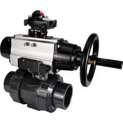 Кран шаровой BV4242E-FP-GRM-ISO Дн32 Ру10 полнопроходной, корпус - НПВХ, шар - НПВХ, уплотнение - EPDM, с пневмоприводом PA-DA-105-1, пневмораспределителем 4M310-08 AC220V и БКВ APL-210N