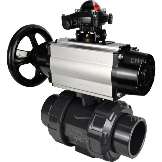 Кран шаровой BV4242E-FP-GRM-ISO Дн32 Ру10 полнопроходной, корпус - НПВХ, шар - НПВХ, уплотнение - EPDM, с пневмоприводом PA-DA-105-1, пневмораспределителем 4M310-08 AC220V и БКВ APL-210N в Барнауле