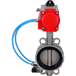 Затвор дисковый поворотный WBV3232N-2W-Fb-H Ду40 Ру16, корпус - нержавеющая сталь 316L, диск - нержавеющая сталь 316L, уплотнение - NBR, с пневмоприводом PA-SA-083 с возвратными пружинами, с пневмораспределителем 4V320-10 AC220V