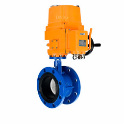 Затвор дисковый поворотный WBV1331E-2W-F-H Ду125 Ру16 фланцевый, корпус - чугун GGG40, диск - нержавеющая сталь 304, уплотнение - EPDM, с электроприводом QT-EX-030M-O2-220VAC-У1 с моментной муфтой 220В
