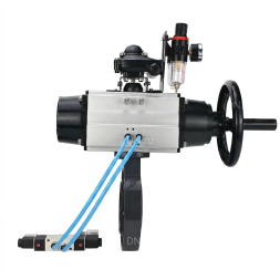 Затвор дисковый поворотный WBV4242E-2W-Fb-ISO Дн150 Ру10 межфланцевый, корпус - НПВХ, диск - НПВХ, уплотнение - EPDM, с пневмоприводом PA-DA-105-1, пневмораспределителем 4V320-08 AC220V, БКВ APL-210N и БПВ AFC2000