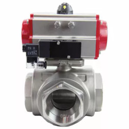 Кран шаровой BV3232P(4pc)-SP-3WL-T-ISO-H Ду50 Ру63, стандартнопроходной, четырехсоставной, корпус - нержавеющая сталь 316, уплотнение - PTFE, внутренняя резьба, с пневмоприводом PA-DA-065 двойного действия, пневмораспределителем 4V320-10 AC220V