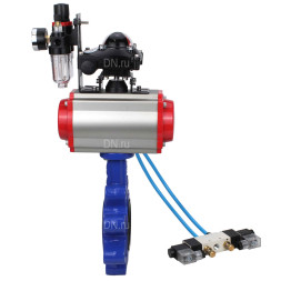 Затвор дисковый поворотный WBV1616N-2W-Fb-H Ду125 Ру16 LUG корпус - чугун QT450, диск - чугун QT450, уплотнение - NBR, с пневмоприводом PA-DA-105, пневмораспределителем 4V320-10 AC220V, БКВ APL-210N и БПВ AFC2000
