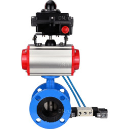 Затвор дисковый поворотный WBV1313E-2W-F-H Ду150 Ру16 фланцевый, корпус - чугун GGG40, диск - чугун GGG40, уплотнение - EPDM, с пневмоприводом PA-DA-130, пневмораспределителем 4V320-10 AC220V и БКВ APL-410N EX