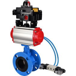 Затвор дисковый поворотный WBV1313E-2W-F-H Ду150 Ру16 фланцевый, корпус - чугун GGG40, диск - чугун GGG40, уплотнение - EPDM, с пневмоприводом PA-DA-130, пневмораспределителем 4V320-10 AC220V и БКВ APL-410N EX