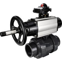 Кран шаровой BV4242E-FP-GRM-ISO Дн40 Ру10 полнопроходной, корпус - НПВХ, шар - НПВХ, уплотнение - EPDM, с пневмоприводом PA-DA-105-1, пневмораспределителем 4M310-08 AC220V и БКВ APL-210N